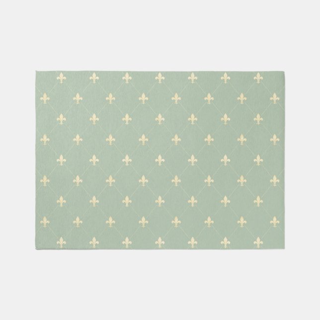 Gold Fleur-de-Lis Sage 7x5 Outdoor Rug (Front)