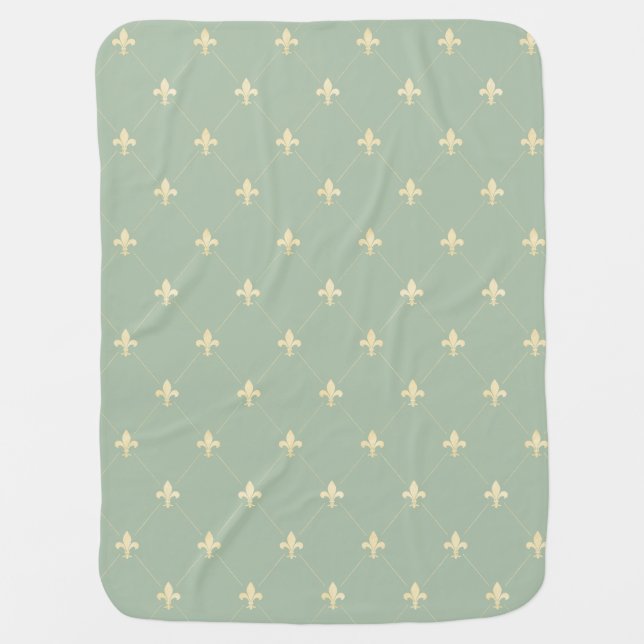 Gold Fleur-de-Lis Sage Baby Blanket (Front)