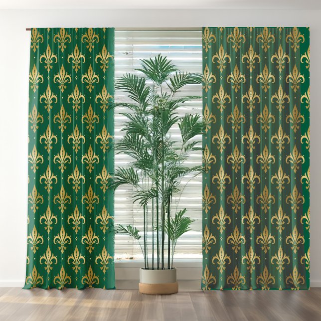 Gold fleur-de-lis seamless pattern on green blackout curtains (Creator Uploaded)