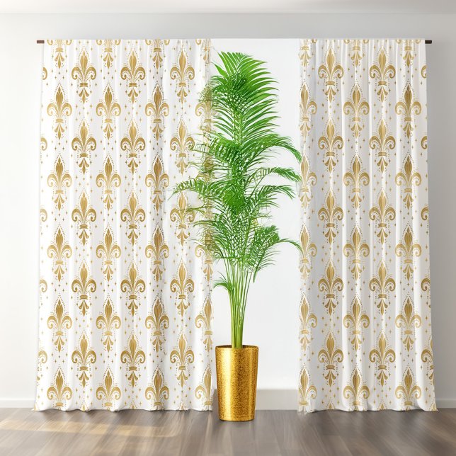 Gold fleur-de-lis seamless pattern on white blackout curtains (Creator Uploaded)