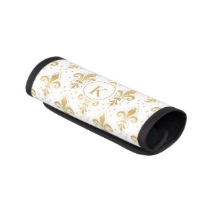 Gold fleur-de-lis seamless pattern on white luggage handle wrap