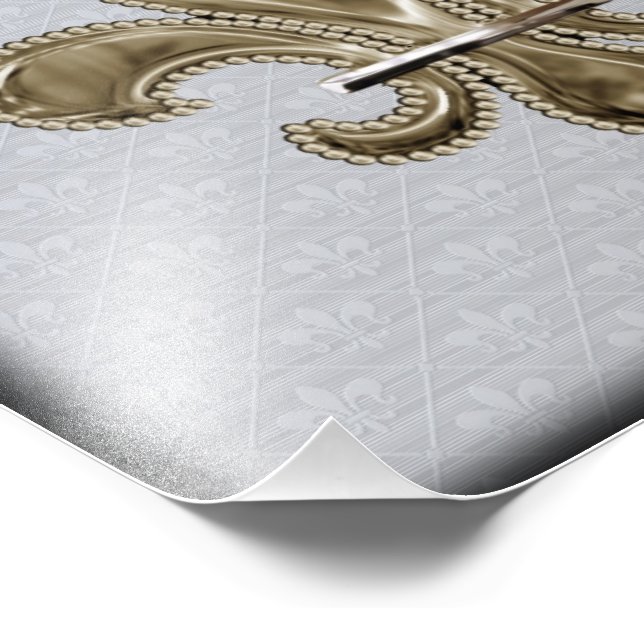 Gold Fleur de Lis silver background black edges Photo Print (Corner)