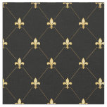 Gold Fleur-de-Lis (small scale) Black Fabric