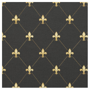 Gold Fleur-de-Lis (small scale) Black Fabric