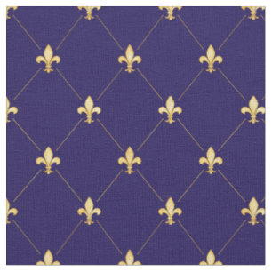 Gold Fleur-de-Lis (small scale) Midnight Blue Fabric