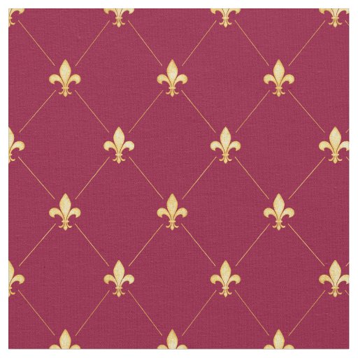 Gold Fleur-de-Lis (small scale) Wine Red Fabric