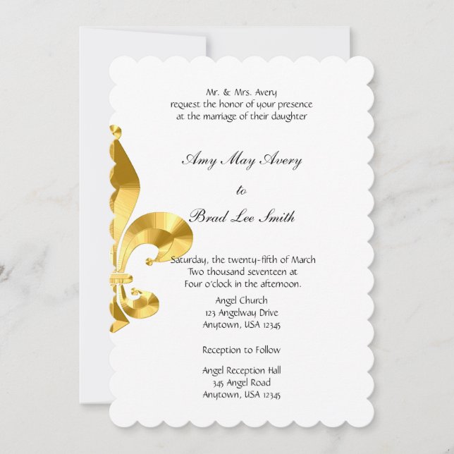 Gold Fleur de Lis Wedding Invitation (Front)