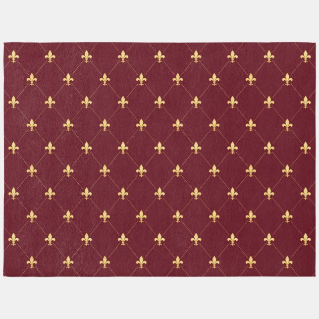 Gold Fleur-de-Lis Wine Red 12x9 Outdoor Rug (Front)