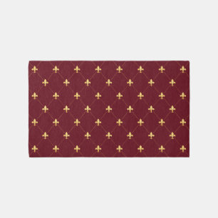 Gold Fleur-de-Lis Wine Red 5x3 Outdoor Rug