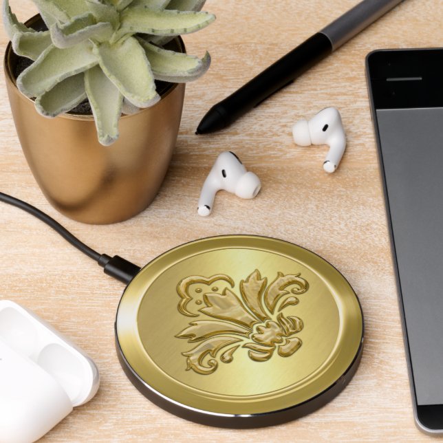 Gold Fleur de Lis Wireless Charger (Desk 2)