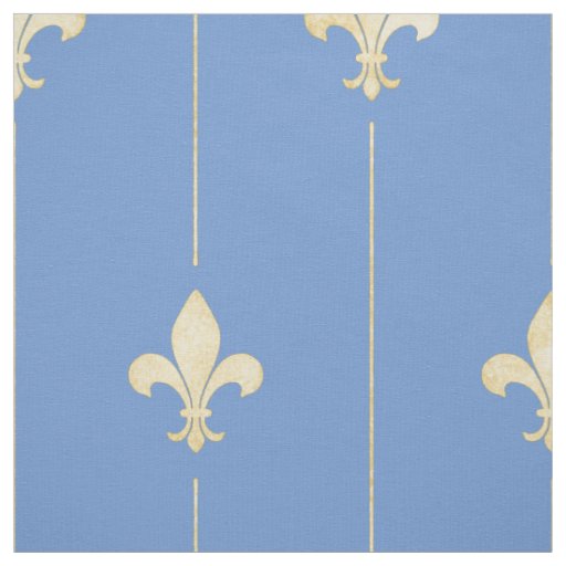 Gold Fleur-de-Lis with Lines Blue (large scale) Fabric