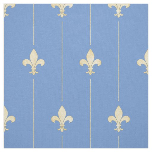 Gold Fleur-de-Lis with Lines Blue (medium scale) Fabric