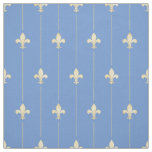 Gold Fleur-de-Lis with Lines Blue (small scale) Fabric
