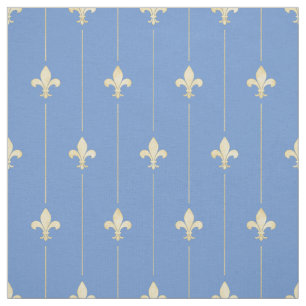 Gold Fleur-de-Lis with Lines Blue (small scale) Fabric