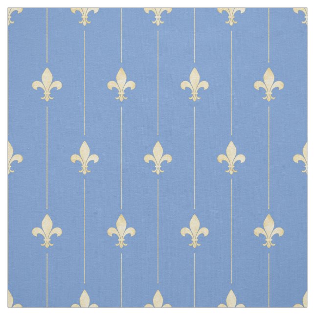 Gold Fleur-de-Lis with Lines Blue (small scale) Fabric (Swatch)