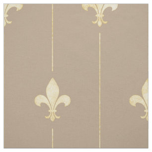 Gold Fleur-de-Lis with Lines Brown (large scale) Fabric