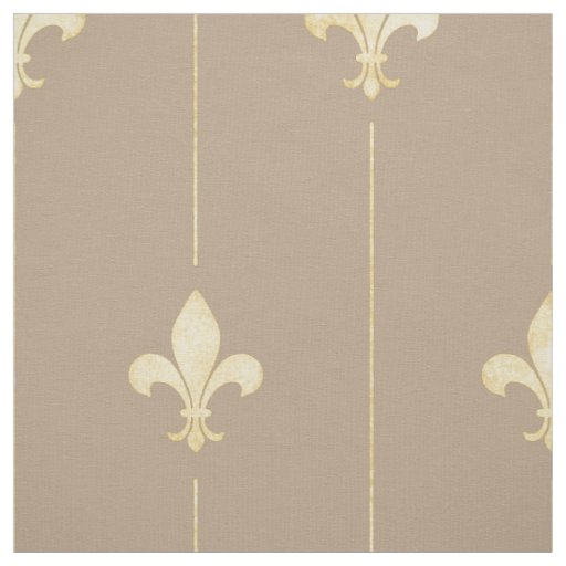 Gold Fleur-de-Lis with Lines Brown (large scale) Fabric