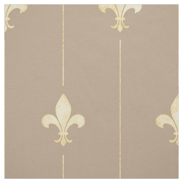 Gold Fleur-de-Lis with Lines Brown (large scale) Fabric (Swatch)