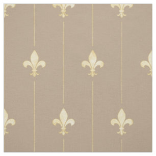 Gold Fleur-de-Lis with Lines Brown (medium scale) Fabric