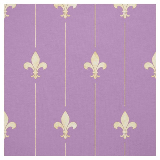 Gold Fleur-de-Lis with Lines Lilac (medium scale) Fabric