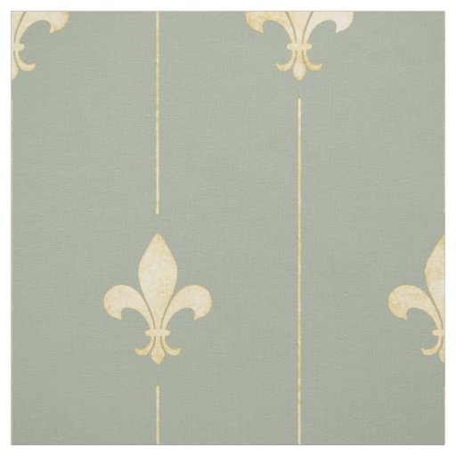 Gold Fleur-de-Lis with Lines Sage (large scale) Fabric