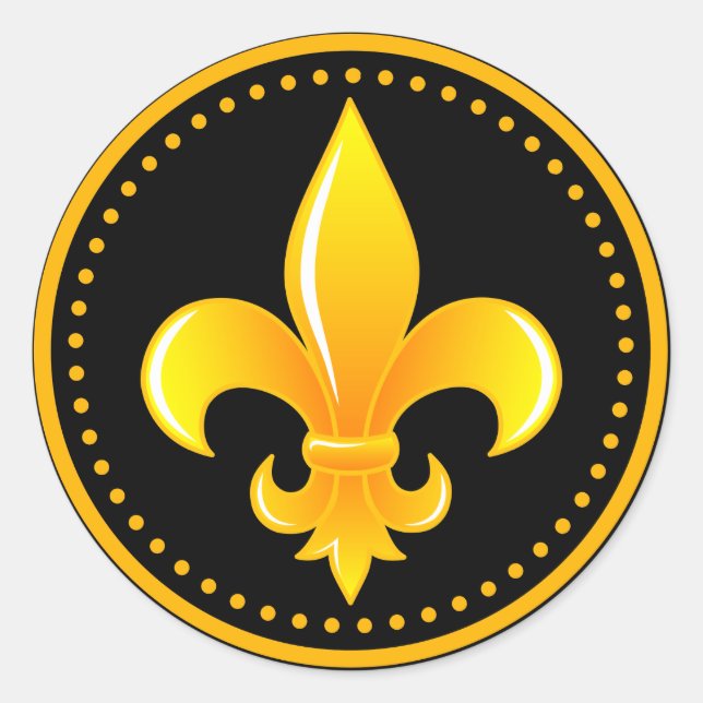 Gold Fleur De Lis with outter rim with dots Classic Round Sticker (Front)
