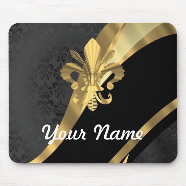 Gold fleur de lys on black mouse pad (Front)