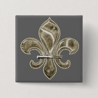 Gold Fleur de Lys Square Button