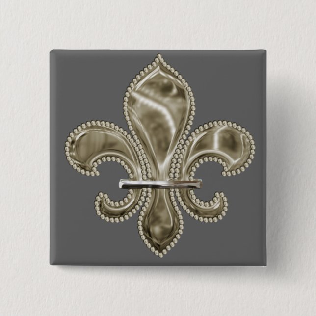 Gold Fleur de Lys Square Button (Front)