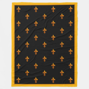 Gold Fleurs de Lis on Black Banner Fleece Blanket