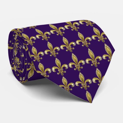Gold Fleurs De Lis on Purple Neck Tie
