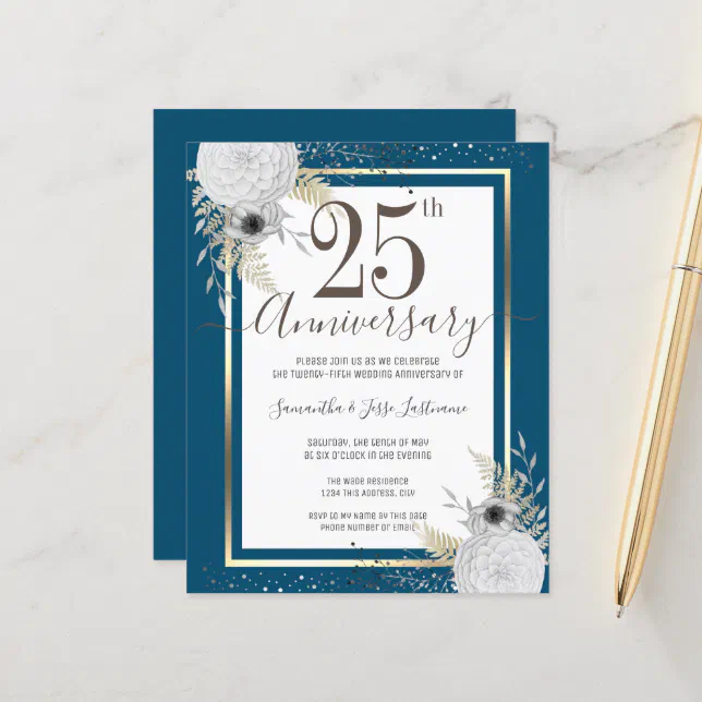 Gold Floral 25th Wedding Anniversary Paper Sheet | Zazzle