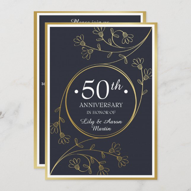 Gold Floral 50th Anniversary Invite (Front/Back)