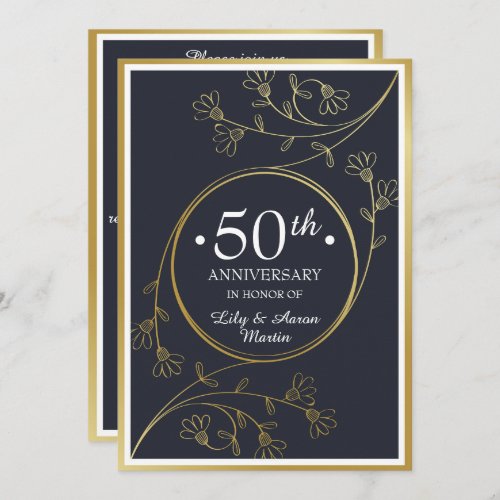 Gold Floral 50th Anniversary Invite