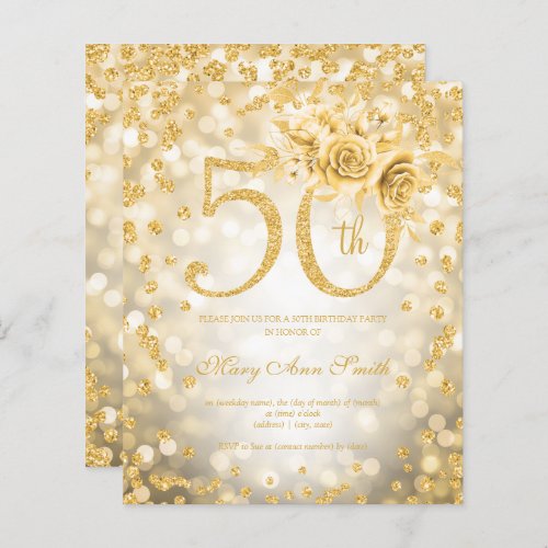 Gold Floral 50th Birthday Glam Lights  