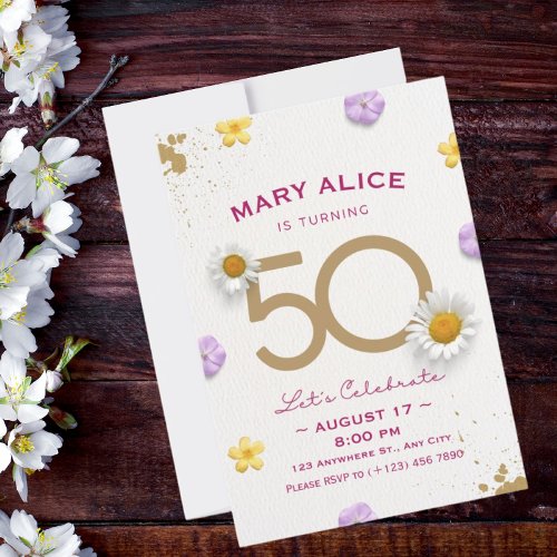 Gold floral 50th Birthday Party invitation