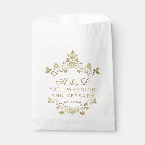 Gold Floral 50th Wedding Anniversary   Favor Bag