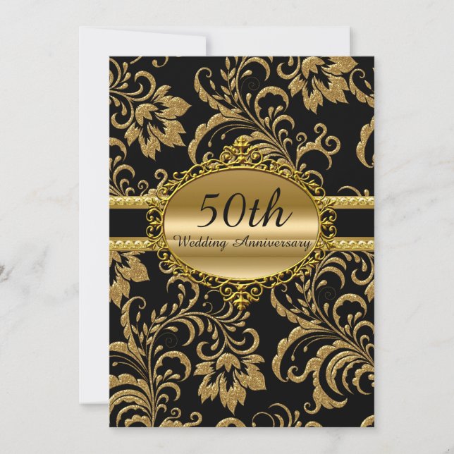 Gold Floral 50th Wedding Anniversary Invite (Front)
