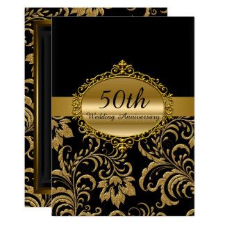 Gold Floral 50th Wedding Anniversary Invite