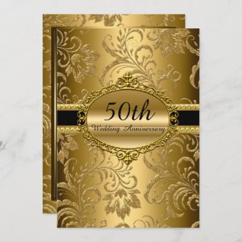 Gold Floral 50th Wedding Anniversary Invite by ExclusiveZazzle at Zazzle
