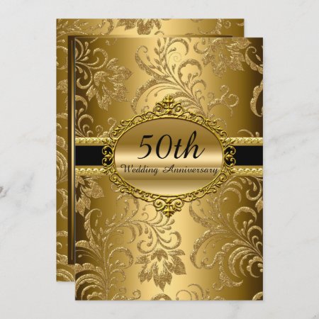 Gold Floral 50th Wedding Anniversary Invite