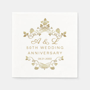 Gold Floral 50th Wedding Anniversary Napkins