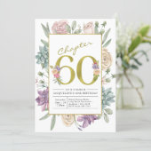 Gold Floral 60th Birthday Invitation (Standing Front)