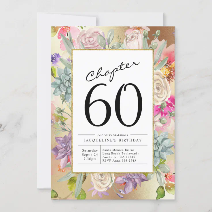 Gold Floral 60th Birthday Invitation | Zazzle