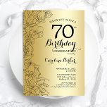 Gold Floral 70th Birthday Party Invitation<br><div class="desc">Gold Floral 70th Birthday Party Invitation. Minimalist modern design featuring botanical outline drawings accents and typography script font. Simple trendy invite card perfect for a stylish female bday celebration. Can be customized to any age. Printed Zazzle invitations or instant download digital printable template.</div>
