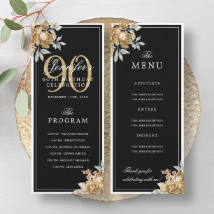 Gold Floral 90th Birthday Program Menu Black