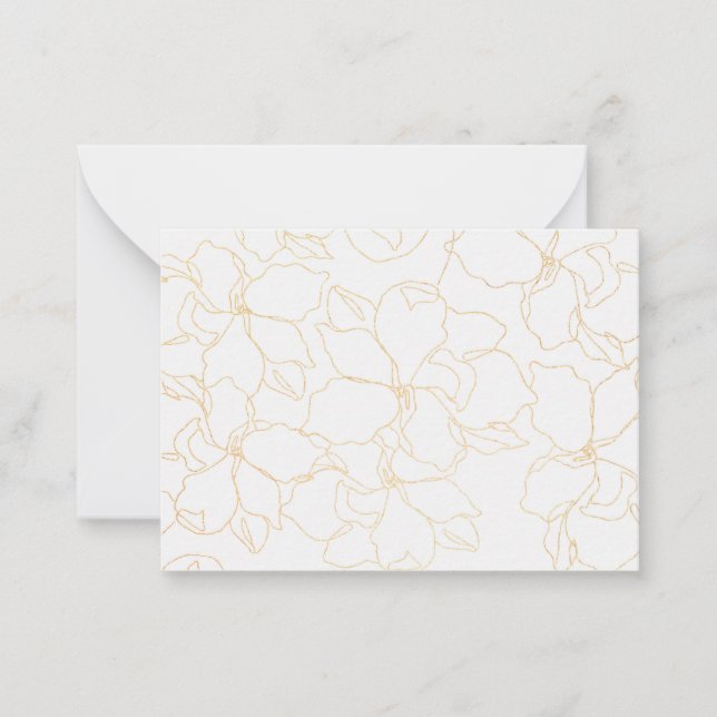 gold floral abstract line graphic on white note card (Front)