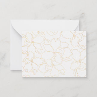 gold floral abstract line graphic on white note card