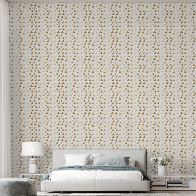 gold  Floral Abstract on white Background Wallpaper (Bedroom)