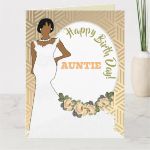 Gold Floral African American Auntie Birthday Card